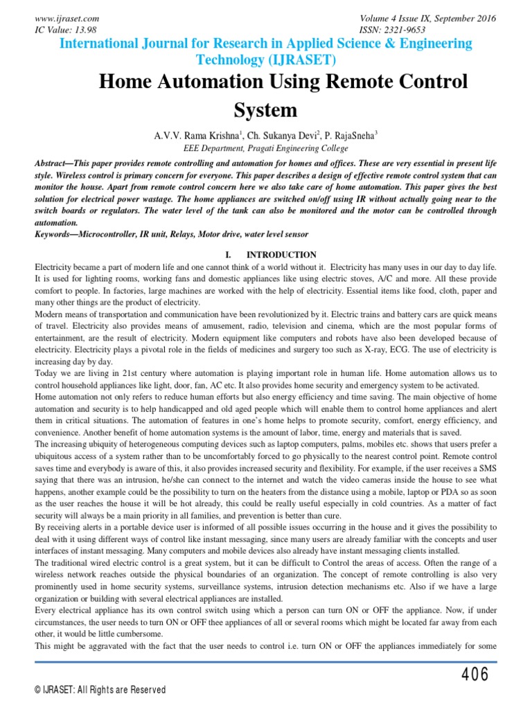 Home Automation Using Remote Control System PDF Microcontroller