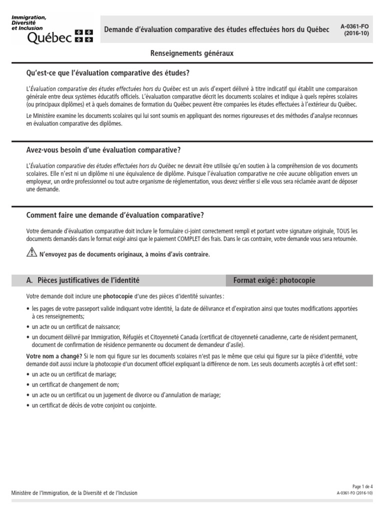 Evaluation Comparative Des Etudes Hors Quebec Pdf Formulaire MIDI | PDF | Chèque