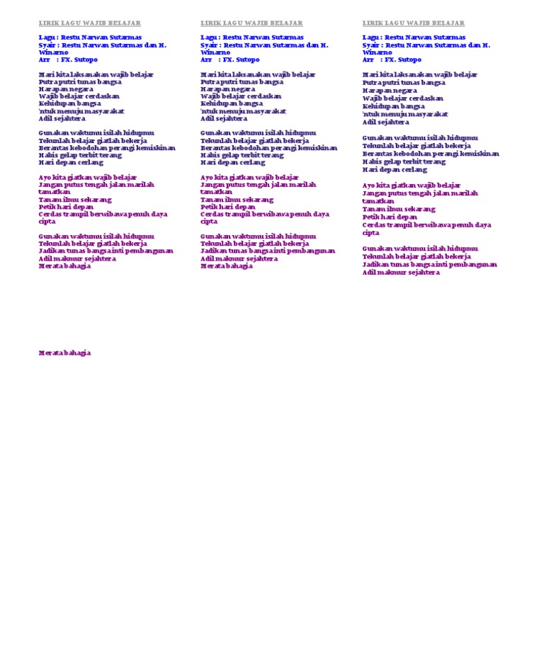 Lirik Lagu Wajib Belajar Pdf