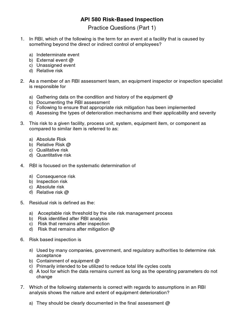API 580 Practice Questions PT 1 | PDF | Risk Management | Risk
