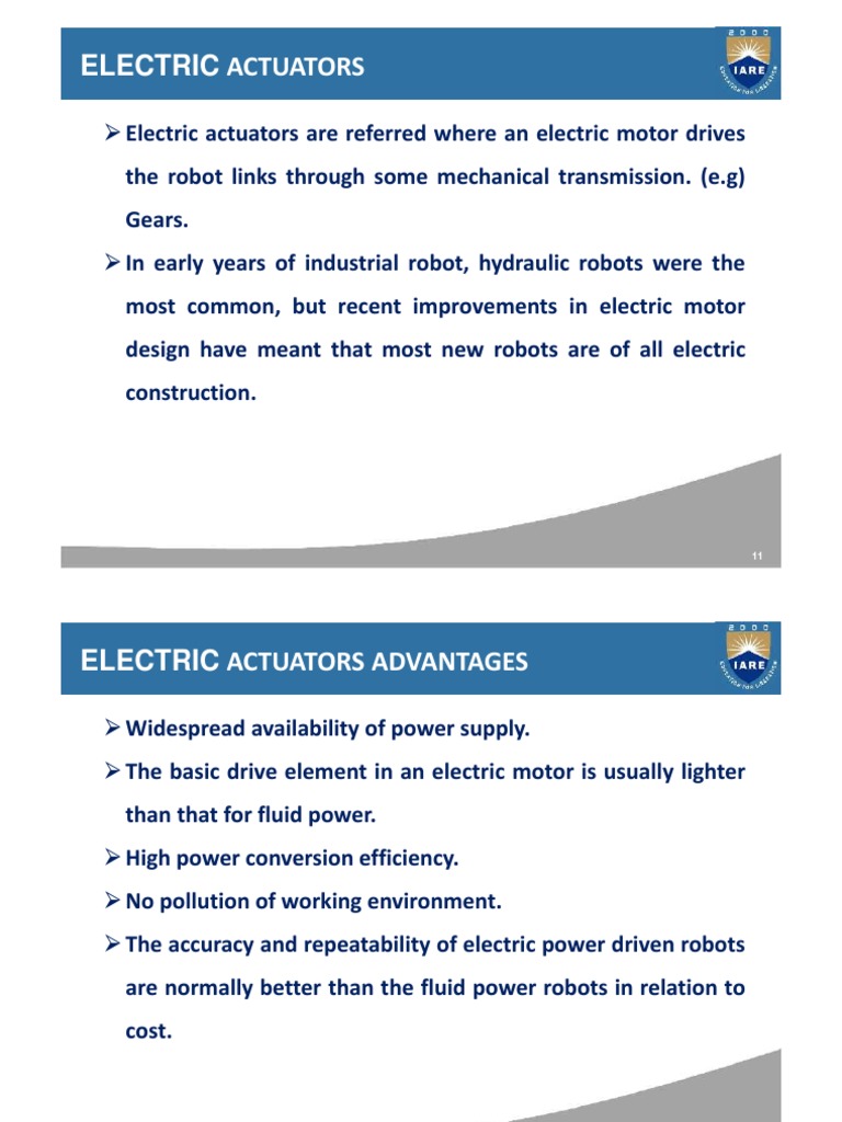 Electric Actuators in Robotics Overview | PDF | Electric Motor ...