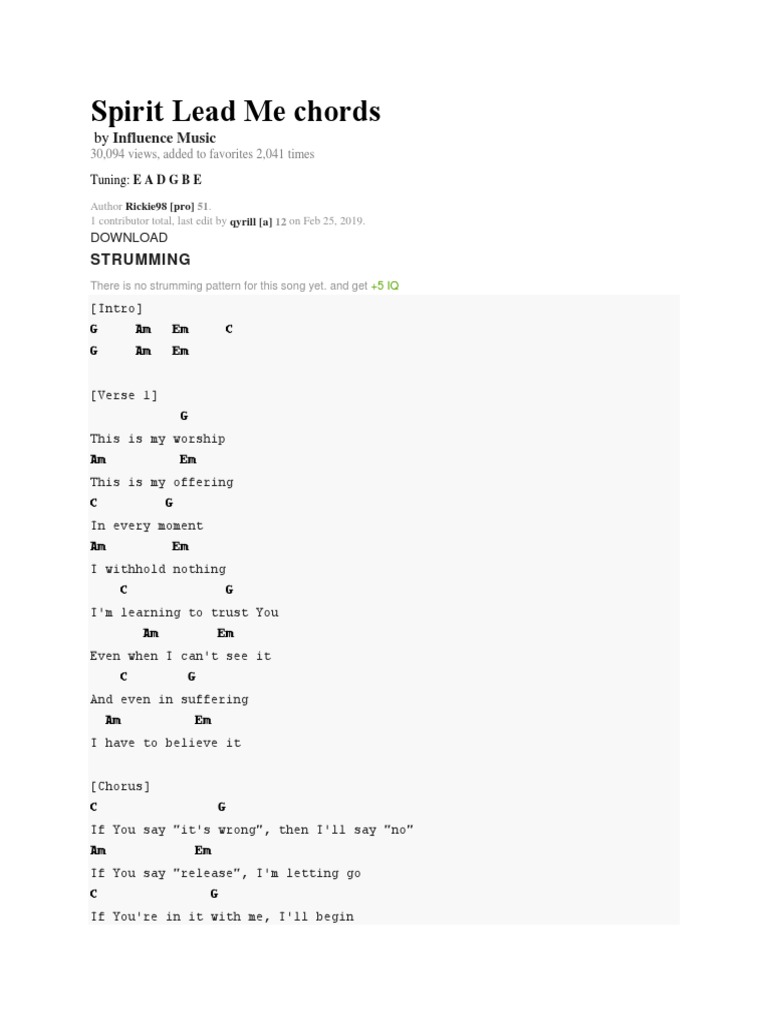 Spirit Lead Me Chords Song Structure Recorded Music