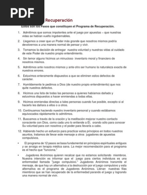 12 Pasos De Recuperacion Jugadores Anonimos Docx Problemas De Juego Ciencias Del Comportamiento