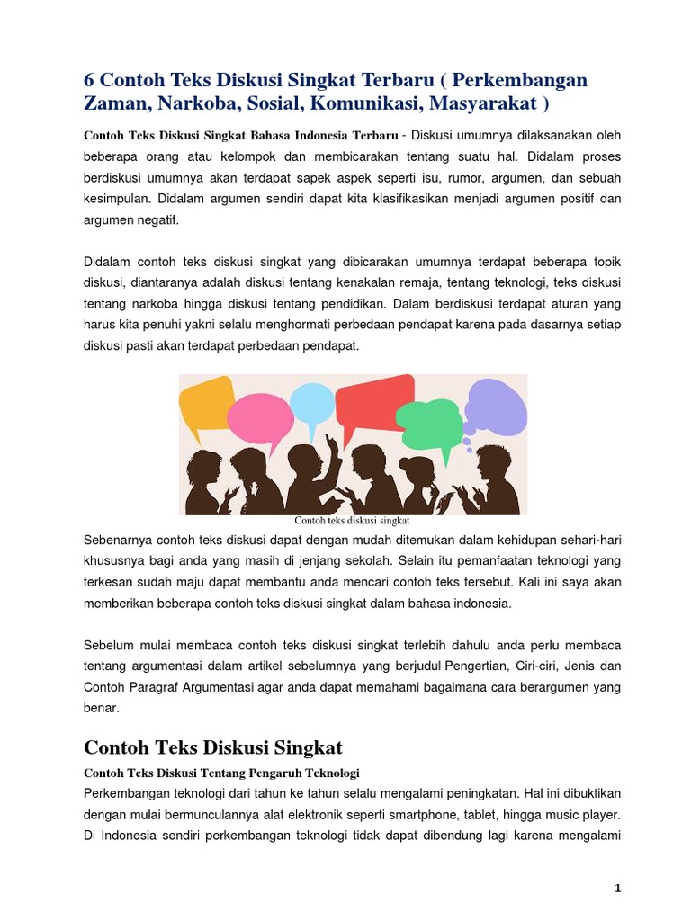 6 Contoh Teks Diskusi Singkat Terbaru - 1 | PDF