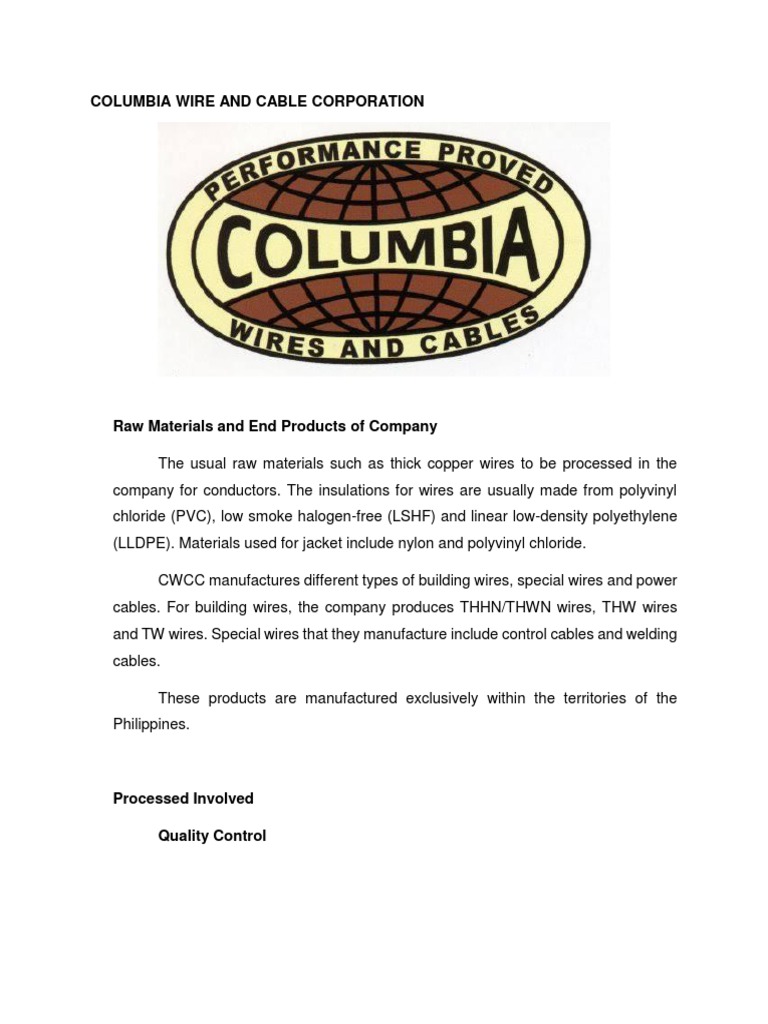 Columbia Wire and Cable Corporation PDF