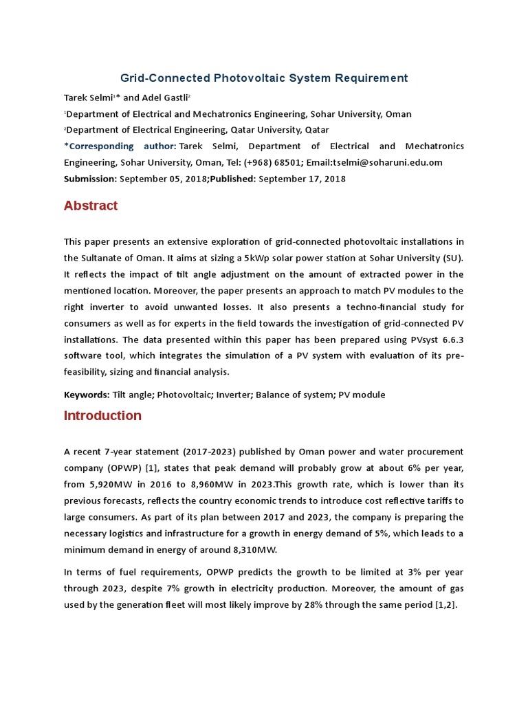 Grid-Connected PV Systems in Oman | PDF | Photovoltaic System | Solar Power