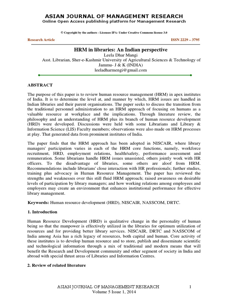 HRM in Libraries An Indian Perspective | PDF | Human Resource ...