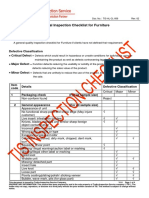 General Inspection Checklist For Furniture: Defective Classification