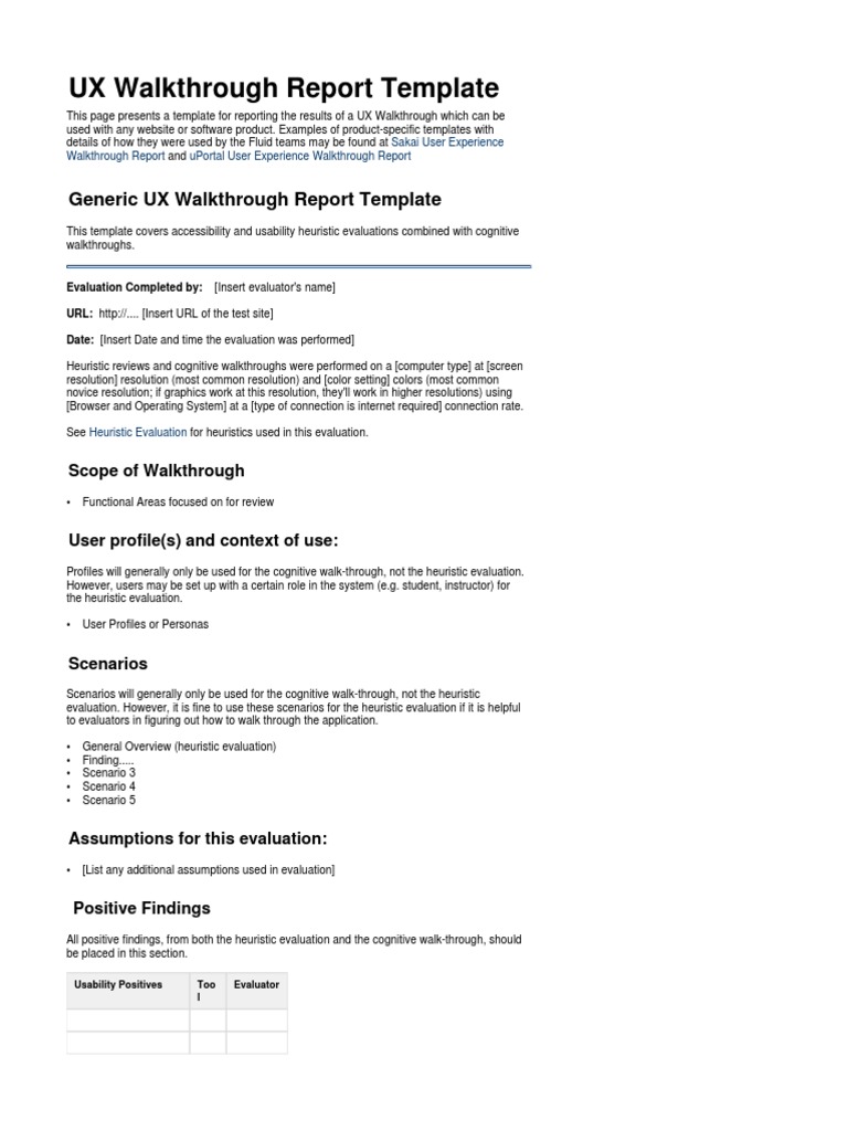 Generic UX Walkthrough Report Template | PDF | Usability | Information ...