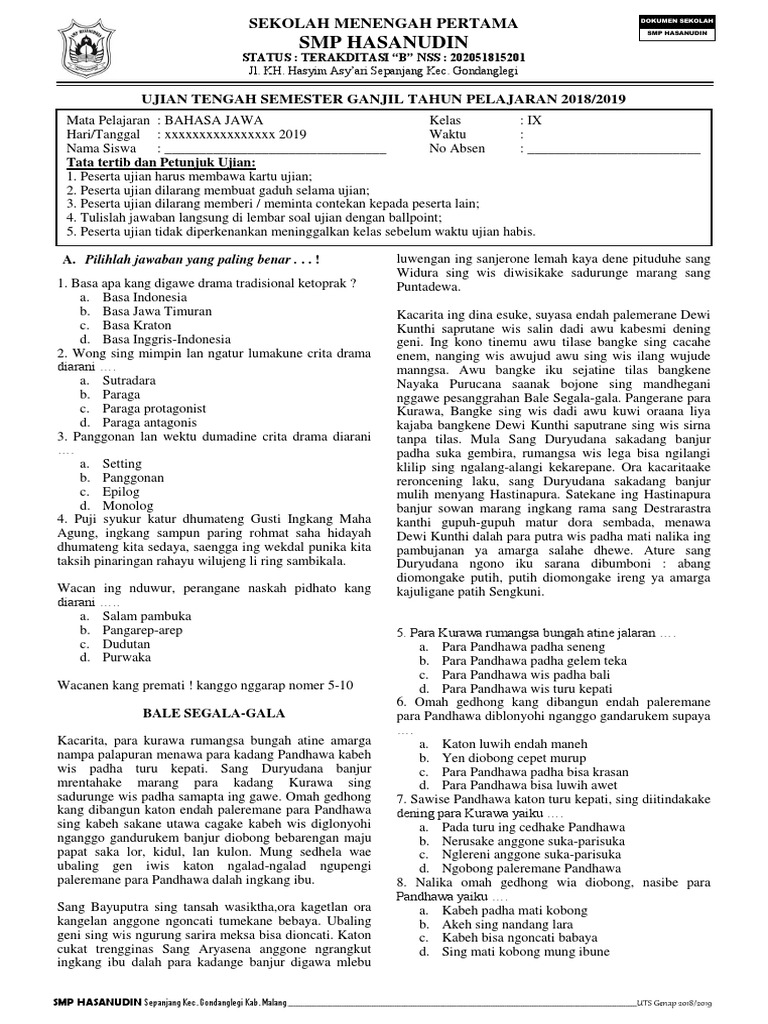 Soal Uts Bhs Jawa Kls Ix Docx