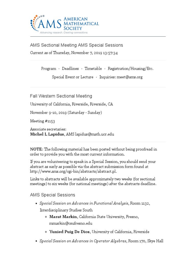 AMS Fall Western Sectional Meeting, AMS Special Sessions PDF