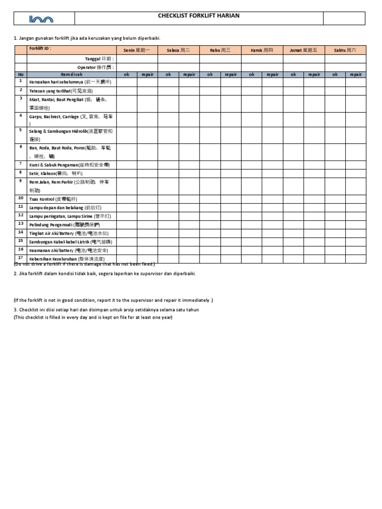 Checklist Forklift Harian PDF