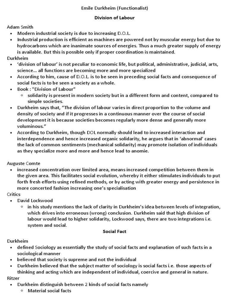 Division of Labour | PDF | Émile Durkheim | Sociology
