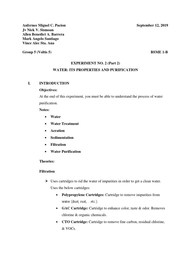 Laboratory Report No. 2 Chemistry For Engineers PDF Water