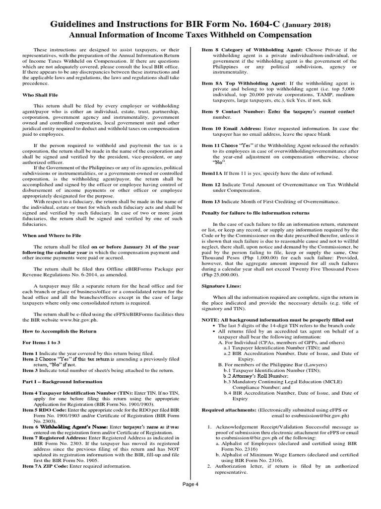 BIR Form 1604-C Filing Guidelines | PDF | Withholding Tax | Tax Refund