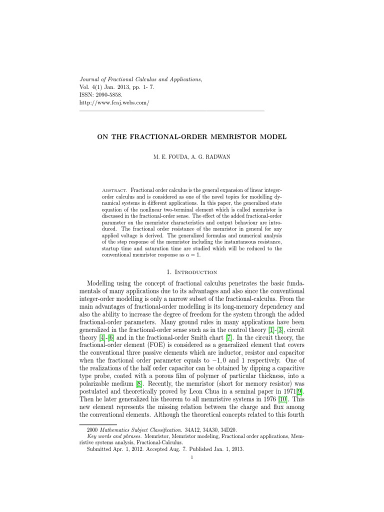 Fractional Order Memristor | PDF | Electrical Engineering ...
