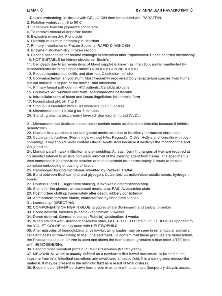 LEMAR Review Notes by Anna Leah Navarro | PDF | Anemia | Adrenal Gland