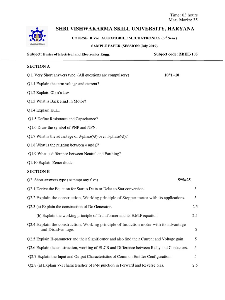 Sample Paper of BEEE | PDF | Technology & Engineering