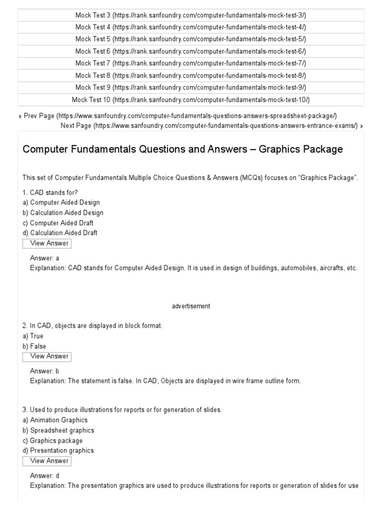 Graphics package computer fundamentals questions and answers