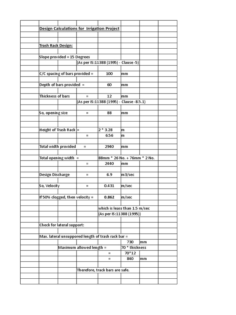 Trash Rack Design Calculations | PDF | Continuum Mechanics | Applied ...