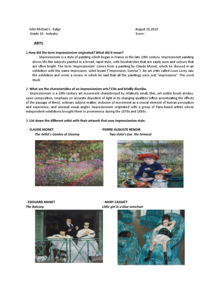 Assignment in Arts | PDF | Impressionism | Modern Art
