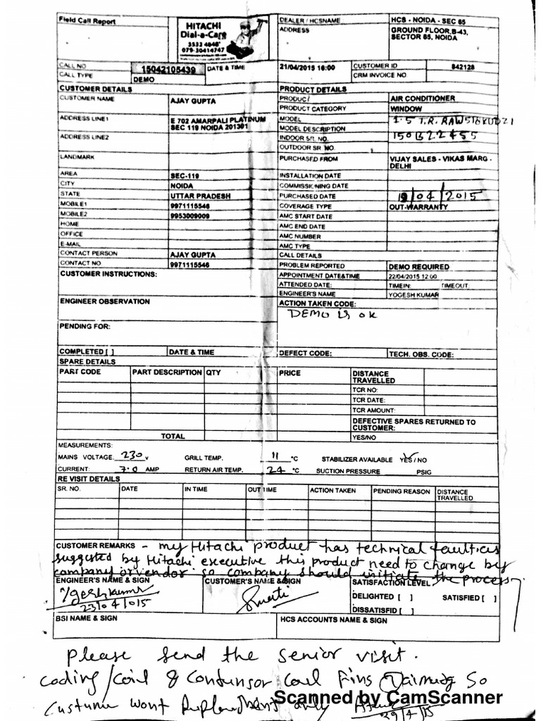 Hitachi Call Details PDF