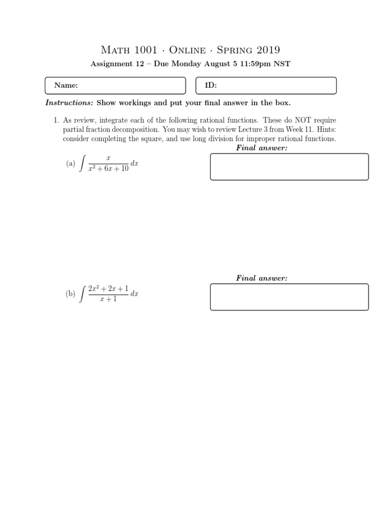 Math 1001 Assignment 12 Instructions | PDF | Computers