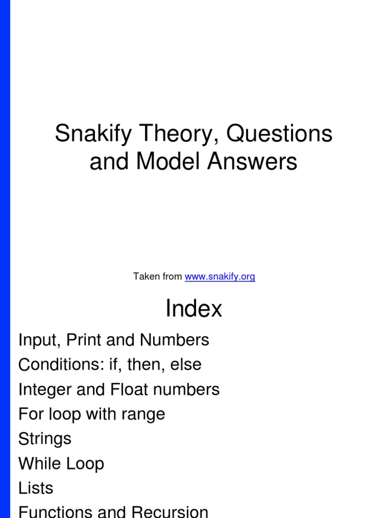 Snakify Theory Questions and Model Answers | PDF | Integer (Computer ...