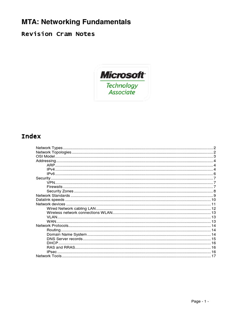 MTA Networking Fundamentals Cram Notes Highligted PDF Computer