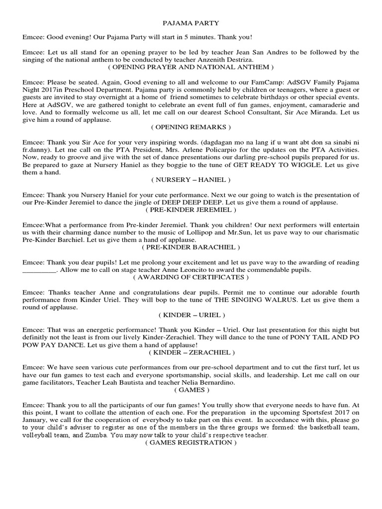 Pajama Party Scripts Parenting Relationships