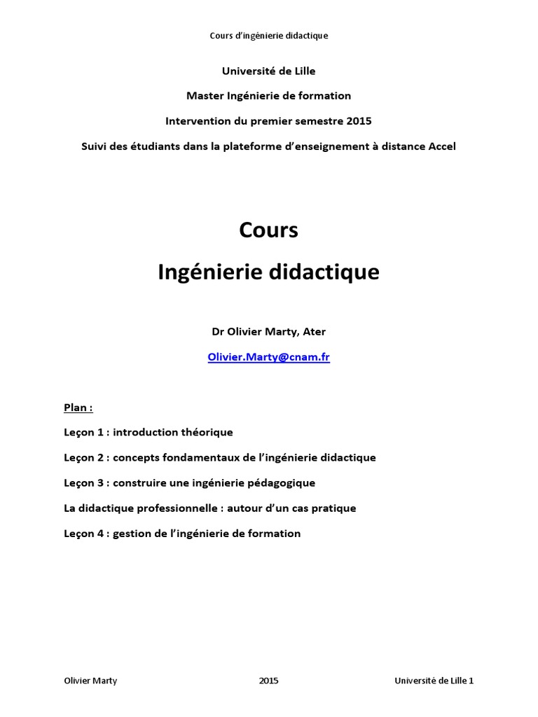Cours Sur L ing nierie Didactique PDF P dagogie Ing nieur
