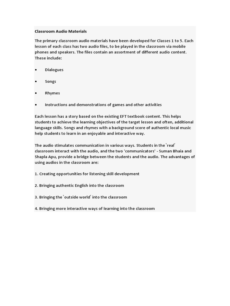 Classroom Audio Materials | PDF | Classroom | Brainstorming