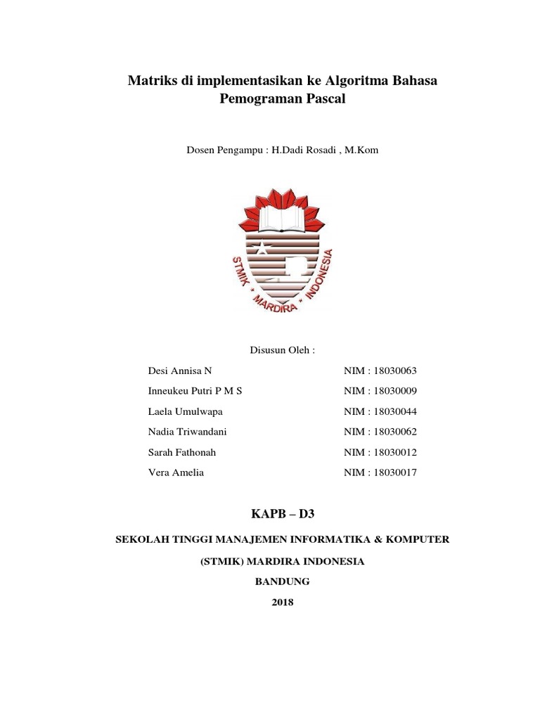 Matriks dan Algoritma Pascal STMIK | PDF