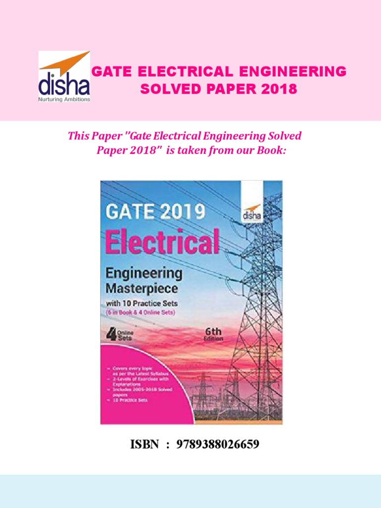 GATE Disha Electrical Engineering Solved Paper 2018 Set 1. CB480140673 ...
