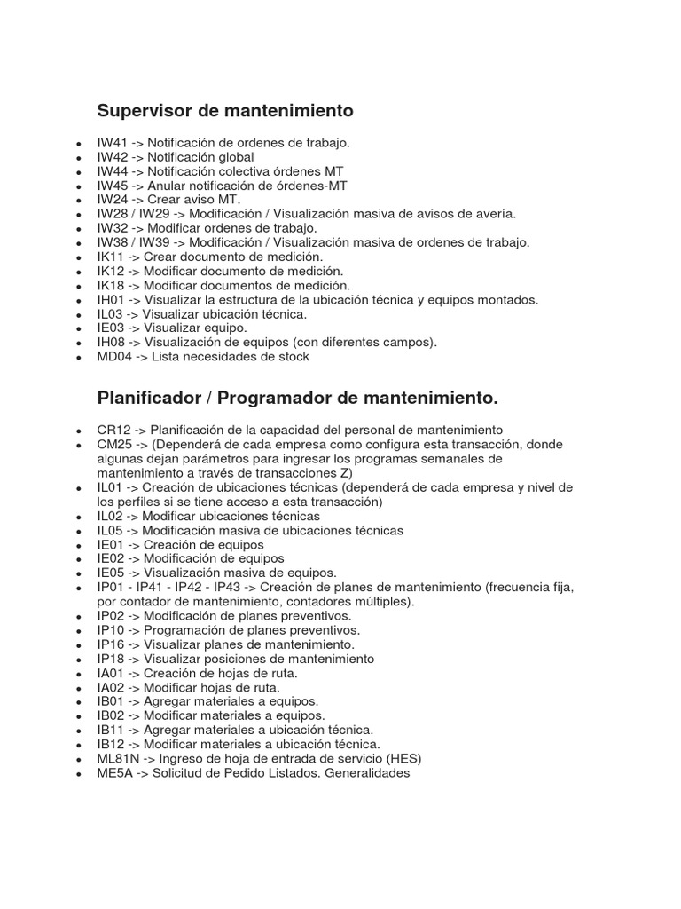 Transacciones SAP para Mantenimiento PM | PDF