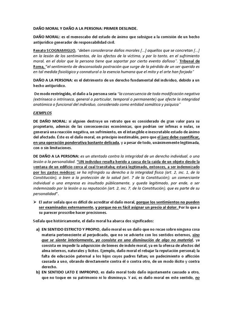 Diferencias entre daño moral y a la persona | PDF | Bienes (Ley ...