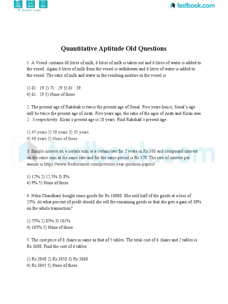 Quantitative Aptitude Practice Questions | PDF | Interest | Economies