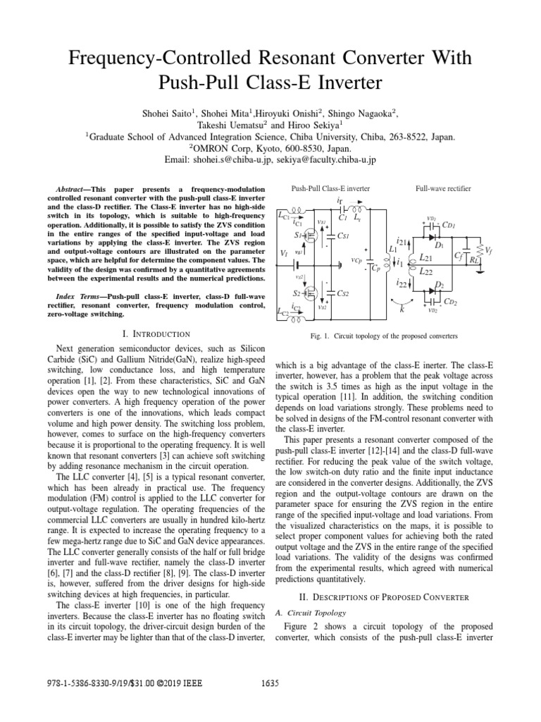 FrequencyControlled Resonant Converter With PushPull ClassE Inverter