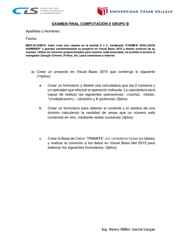 Examen Final de Visual Basic 2015 | PDF