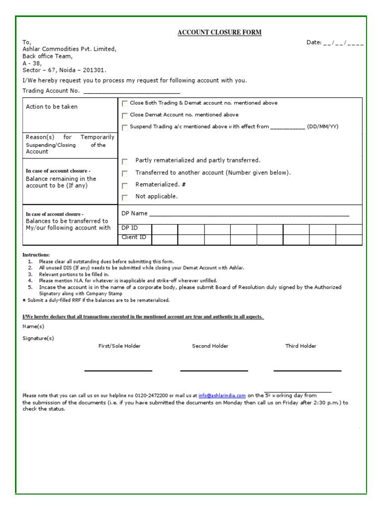 Account Closure Form | Download Free PDF | Service Industries | Business