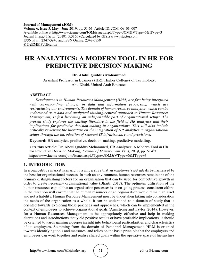 HR Analytics A Modern Tool in HR For Pre PDF | PDF | Analytics | Human ...
