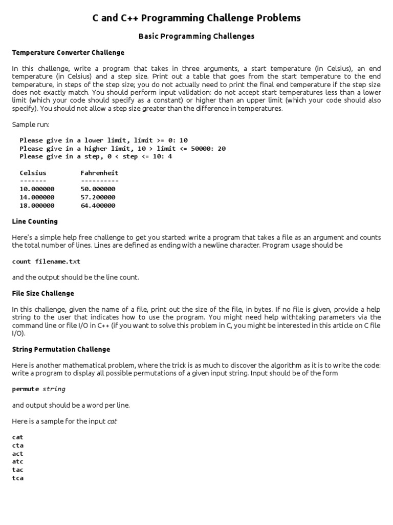 C and C++ Programming Challenge Problems | PDF | String (Computer ...