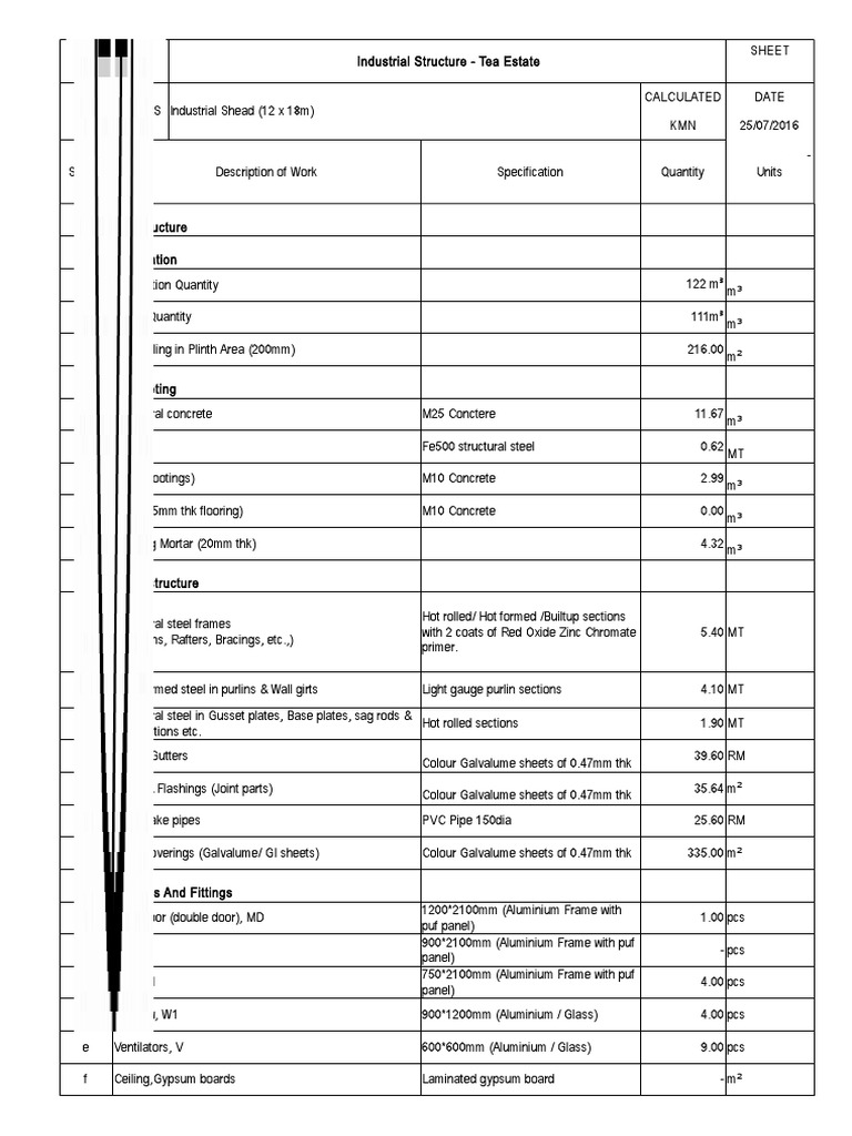 Steel Structure Estimate for Tea Estate | PDF | Architectural Elements ...