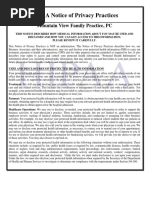 notice of privacy practices revised 11