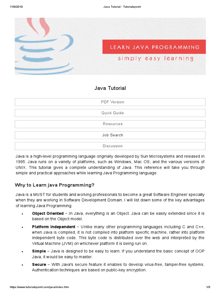 Java Tutorial - Tutorialspoint | PDF | Java (Programming Language ...