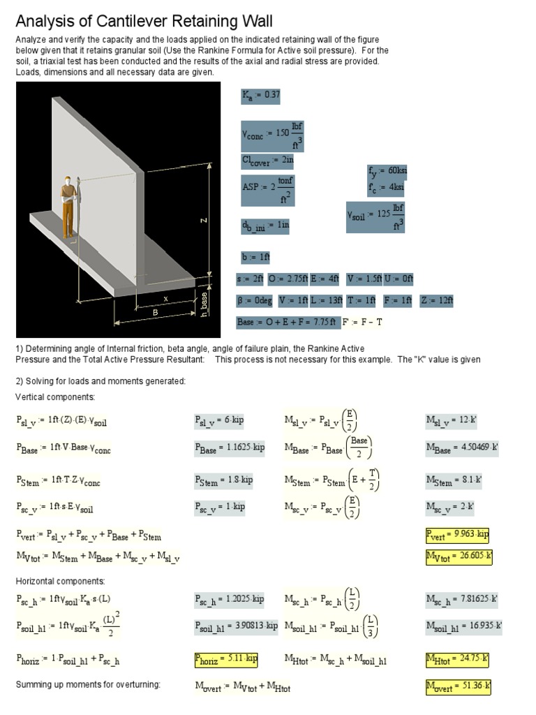 Analysis of Cantilever Retaining Wall Mathcad | PDF | Solid Mechanics ...