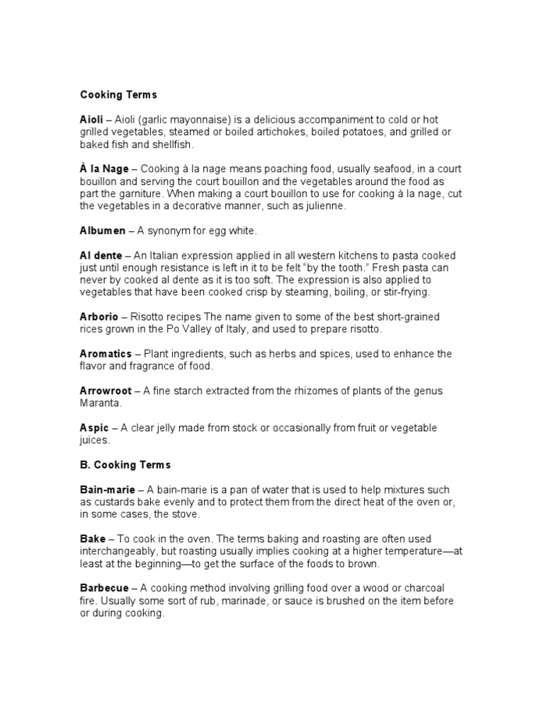 Cooking Terms | PDF | Business