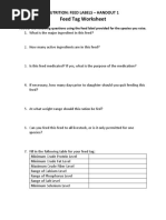 Feed Tag Worksheet: Nutrition: Feed Labels - Handout 1