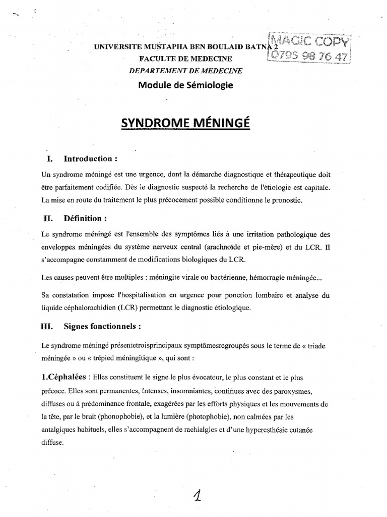 Syndrome Méningé PDF PDF