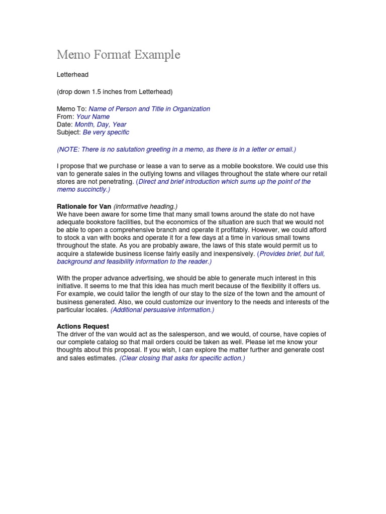 Memo Format Example: Rationale For Van (Informative Heading.) | PDF